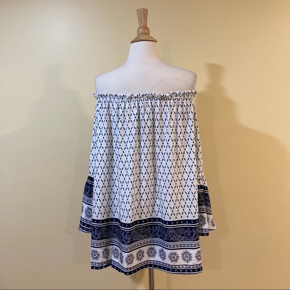 💥 CLEARANCE Bell Sleeve Off Shoulder Modern Floral Tunic Dress - Picture 8 of 8